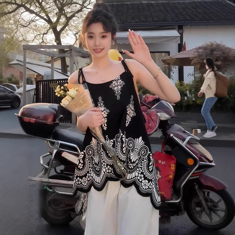 Top Geometric Jacquard, Stil Sling, Croială Lejeră, Lungime Obișnuită 50–65 cm, 90–95% Poliester