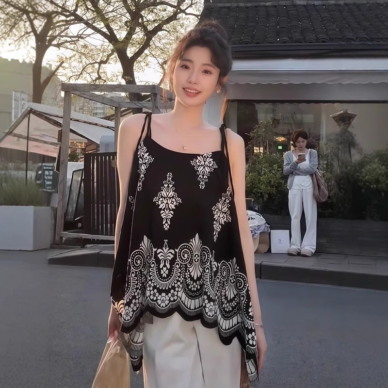 Top Geometric Jacquard, Stil Sling, Croială Lejeră, Lungime Obișnuită 50–65 cm, 90–95% Poliester