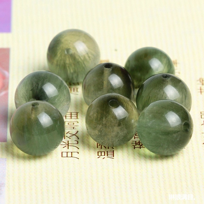 Brățară unisex din cristale, mărgele verzi Hair Crystal cu mărgele spacer, accente din blană de iepure verde