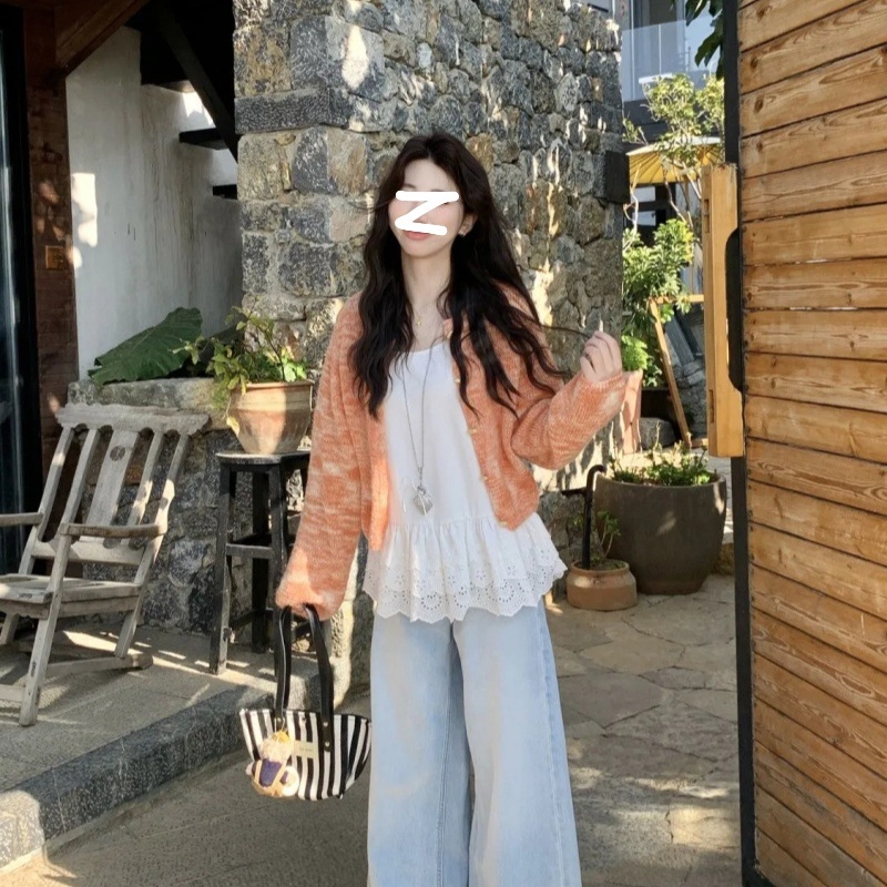 Top camisole cu decolteu în formă de U și dantelă la tiv, croială lejeră, lungime medie, pentru femei, stil retro-literar.