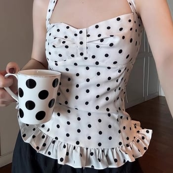 Потник с халтер и принт на точки, полиестерова тъкан, 90–95% полиестер, Лято 2025