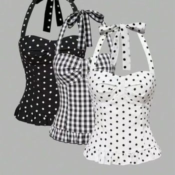 Потник с халтер и принт на точки, полиестерова тъкан, 90–95% полиестер, Лято 2025