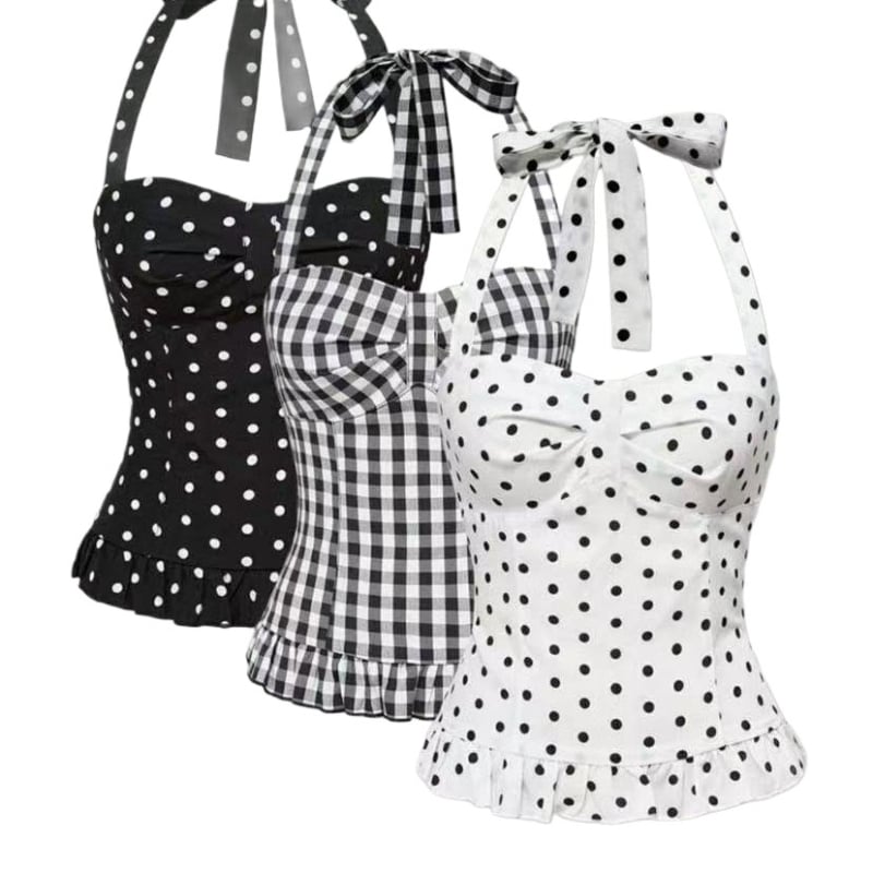 Потник с халтер и принт на точки, полиестерова тъкан, 90–95% полиестер, Лято 2025