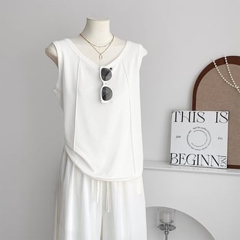 Camisolă cu bretele în formă de os de pește, croială lejeră, femei adulte, poliester cu spandex, micro-elastic, bretele duble, stil casual japonez-coreean, primăvară 2025