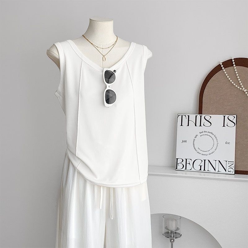 Camisolă cu bretele în formă de os de pește, croială lejeră, femei adulte, poliester cu spandex, micro-elastic, bretele duble, stil casual japonez-coreean, primăvară 2025