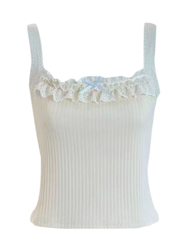 Camisolă dantelată cu fundă, stil cu bretele, lungime scurtă, versiune Regular, poliester (conținut 90–95%)