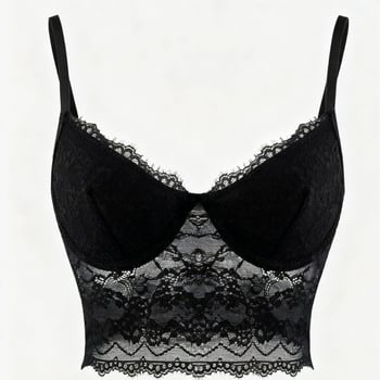 Потник от дантела с V-образно деколте и презрамки; полиестер 95–100%, тегло 181–200 г/м²; за всички сезони