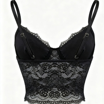 Потник от дантела с V-образно деколте и презрамки; полиестер 95–100%, тегло 181–200 г/м²; за всички сезони