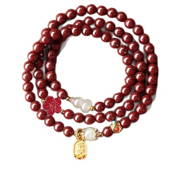 Brățară din cinnabar pentru femei, lucrată manual, cu mărgele Buddha în trei cercuri și motiv animal zodiac, în stil nou chinezesc, potrivită ca suvenir de călătorie