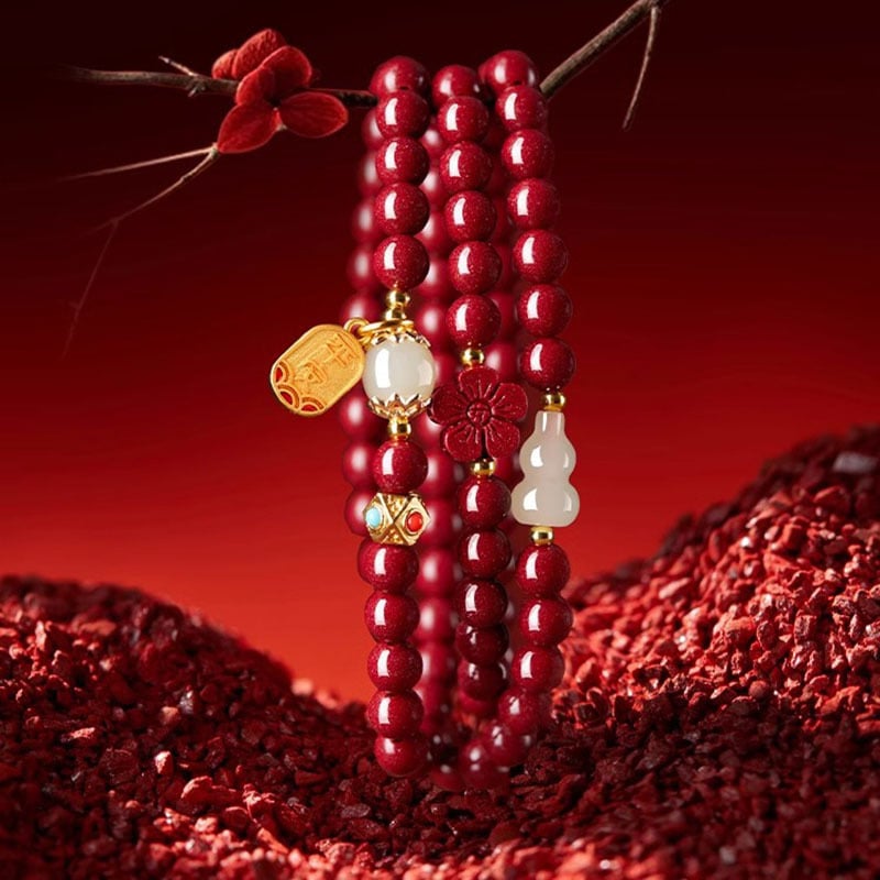 Brățară din cinnabar pentru femei, lucrată manual, cu mărgele Buddha în trei cercuri și motiv animal zodiac, în stil nou chinezesc, potrivită ca suvenir de călătorie