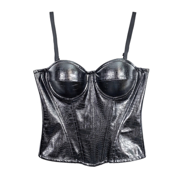 Bustier din piele PU cu os, croială Slim, imprimeu animal, bretele detașabile