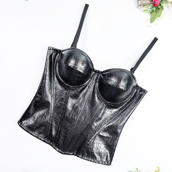 Bustier din piele PU cu os, croială Slim, imprimeu animal, bretele detașabile