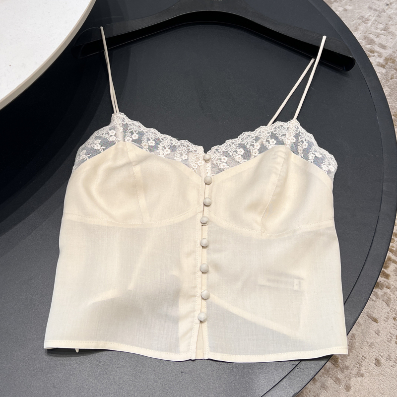 Anfeena Camisole Top s uskim krojem, čipka, Lyocell 95%+, Podesive naramenice, Kratka duljina