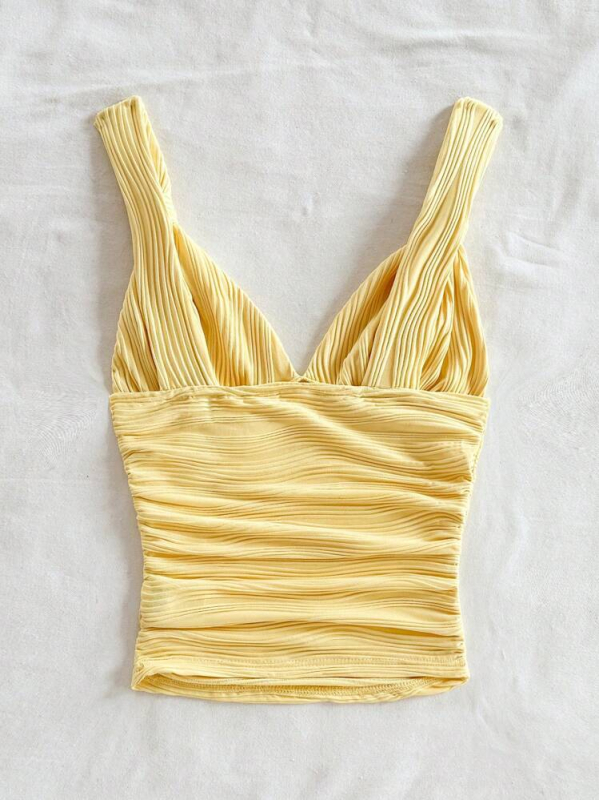 Ženski camisole s V izrezom, uski kroj, poliester (95%+), prugasti/kockasti uzorak, srednja duljina, ljeto 2025