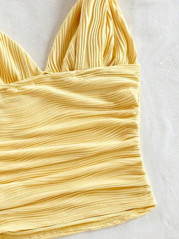 Ženski camisole s V izrezom, uski kroj, poliester (95%+), prugasti/kockasti uzorak, srednja duljina, ljeto 2025