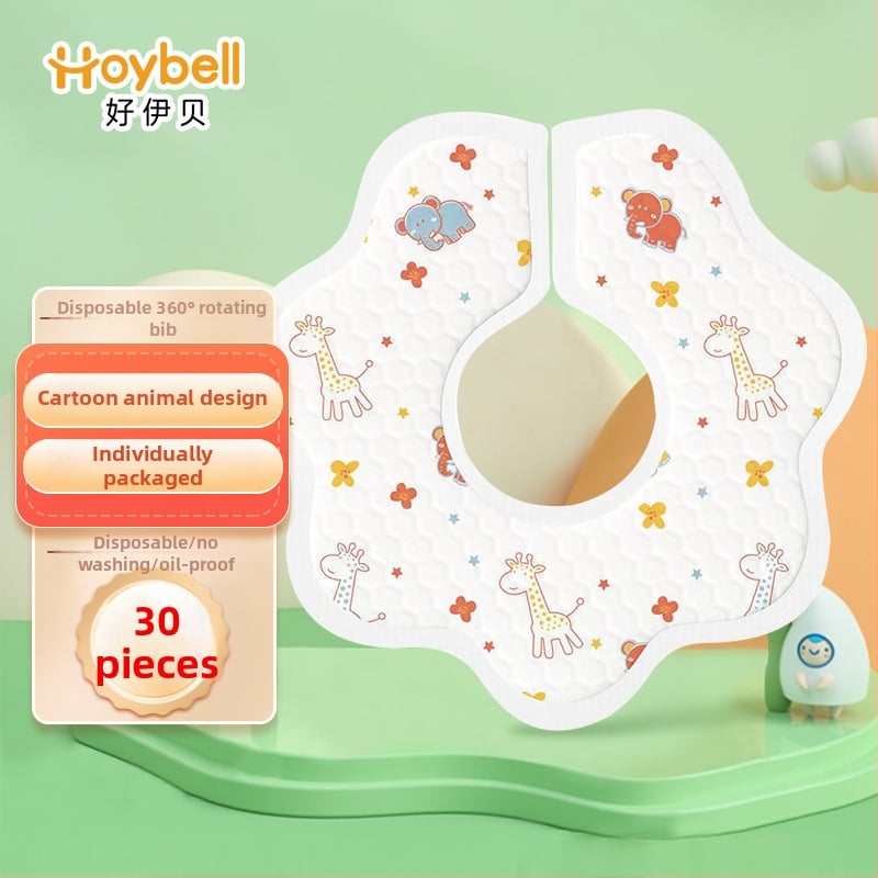 Bibe de unică folosință pentru bebeluși și copii, impermeabile, model desen animat, material tarpaulin și bumbac, pachet de 30 bucăți, potrivite pentru 0–8 ani