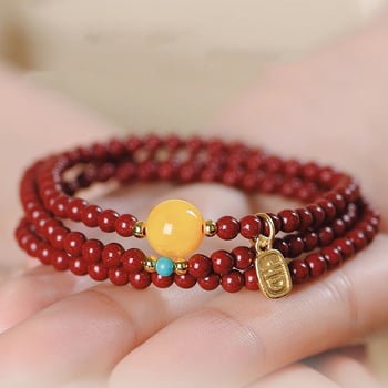 Brățară unisex din cinnabar, cu mai multe cercuri, ediție pentru anul nașterii, stil etnic, bijuterie pentru mână, șlefuire