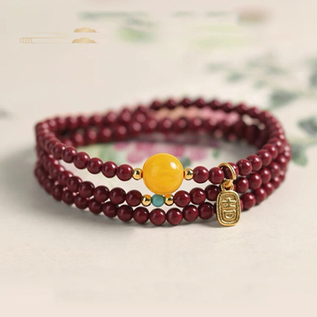 Brățară unisex din cinnabar, cu mai multe cercuri, ediție pentru anul nașterii, stil etnic, bijuterie pentru mână, șlefuire