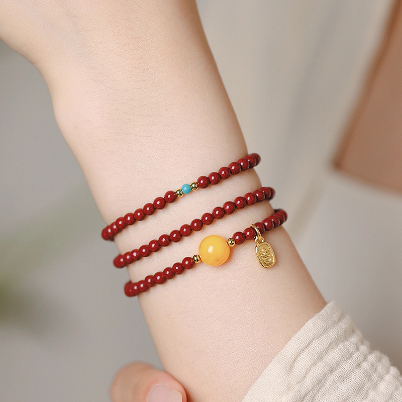 Brățară unisex din cinnabar, cu mai multe cercuri, ediție pentru anul nașterii, stil etnic, bijuterie pentru mână, șlefuire