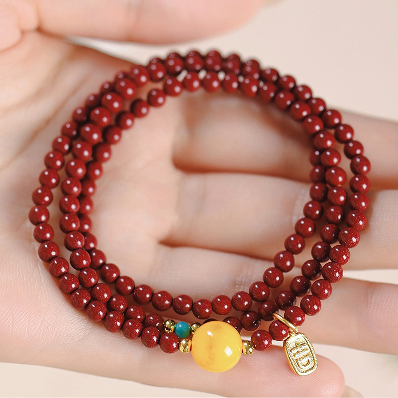 Brățară unisex din cinnabar, cu mai multe cercuri, ediție pentru anul nașterii, stil etnic, bijuterie pentru mână, șlefuire