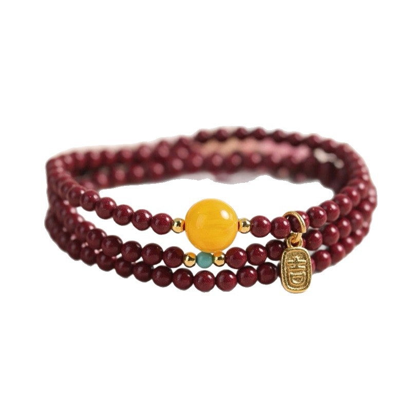 Brățară unisex din cinnabar, cu mai multe cercuri, ediție pentru anul nașterii, stil etnic, bijuterie pentru mână, șlefuire