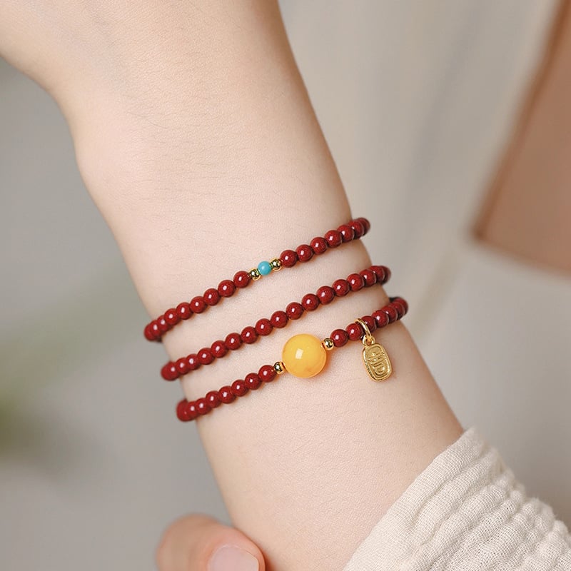 Brățară unisex din cinnabar, cu mai multe cercuri, ediție pentru anul nașterii, stil etnic, bijuterie pentru mână, șlefuire