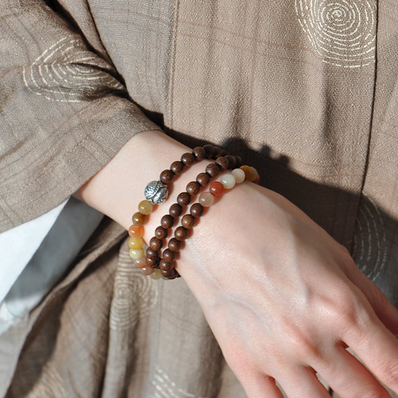 Brățară din santal cu fire de aur, Stil chinezesc nou, Mărgea rotundă, Manual lucrat