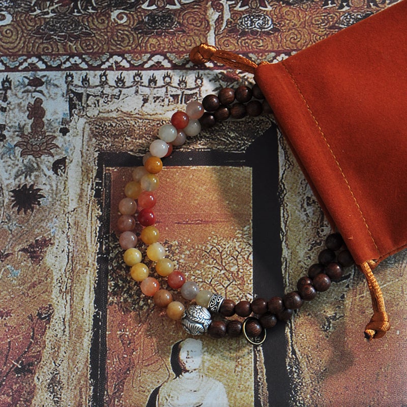 Brățară din santal cu fire de aur, Stil chinezesc nou, Mărgea rotundă, Manual lucrat