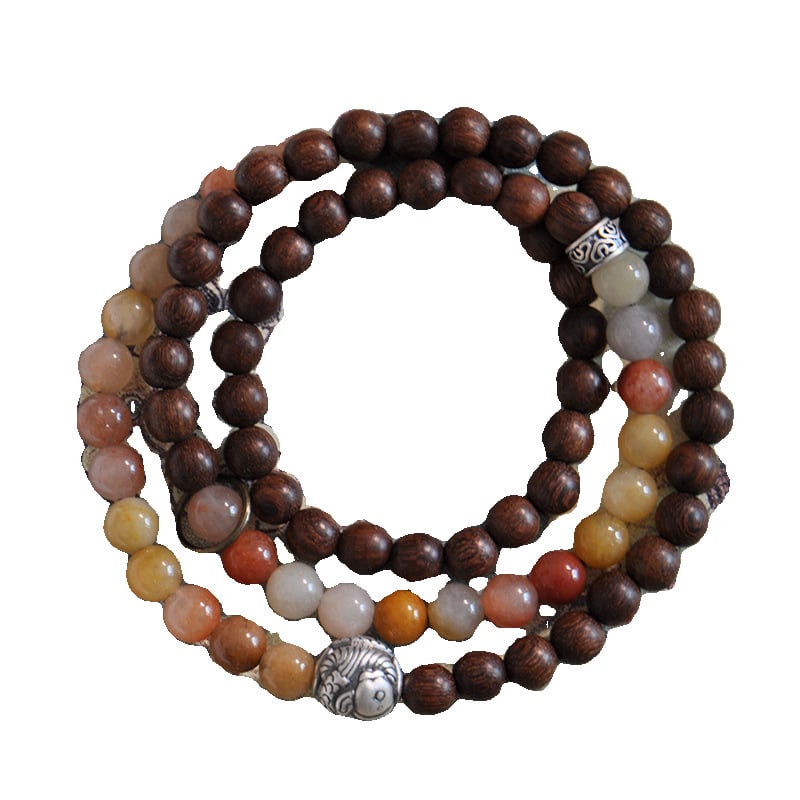 Brățară din santal cu fire de aur, Stil chinezesc nou, Mărgea rotundă, Manual lucrat