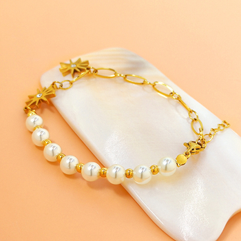 Brățară feminină cu stea și perle, cristal artificial, placare electrochimică, stil fashion pentru uz zilnic, lansare primăvara 2023