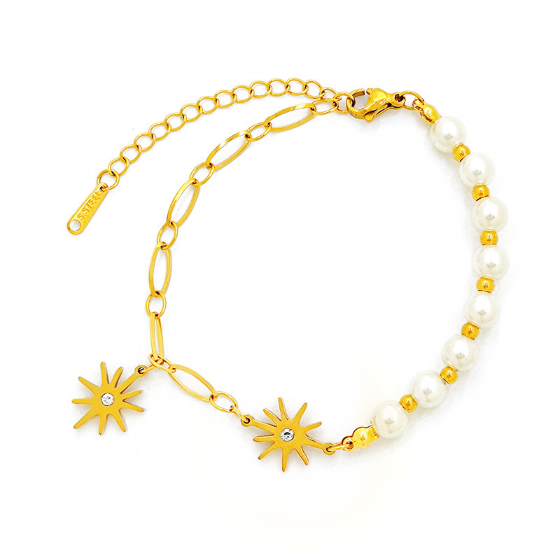 Brățară feminină cu stea și perle, cristal artificial, placare electrochimică, stil fashion pentru uz zilnic, lansare primăvara 2023