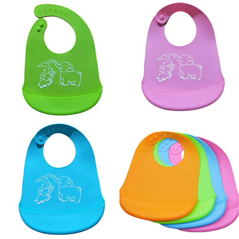 Bavetă din silicon alimentar pentru sugari și copii, impermeabil, model monocrom, vârsta 0–6 ani