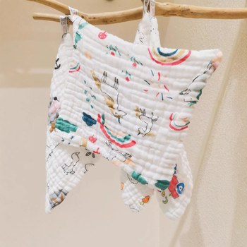 Памучна марлева кърпичка за лице за бебета и деца, висока плътност, печатана квадратна шарка; попиване на вода (Бранд: Bebesen; Материал: Памук; Възраст: 0–6 години; Модел: животни/цветя/карикатури)