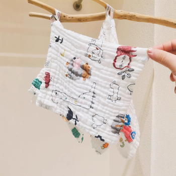 Памучна марлева кърпичка за лице за бебета и деца, висока плътност, печатана квадратна шарка; попиване на вода (Бранд: Bebesen; Материал: Памук; Възраст: 0–6 години; Модел: животни/цветя/карикатури)