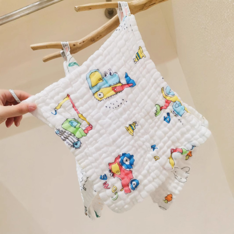 Памучна марлева кърпичка за лице за бебета и деца, висока плътност, печатана квадратна шарка; попиване на вода (Бранд: Bebesen; Материал: Памук; Възраст: 0–6 години; Модел: животни/цветя/карикатури)