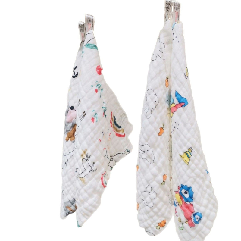 Памучна марлева кърпичка за лице за бебета и деца, висока плътност, печатана квадратна шарка; попиване на вода (Бранд: Bebesen; Материал: Памук; Възраст: 0–6 години; Модел: животни/цветя/карикатури)