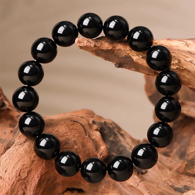 Narukvica od prirodnog obsidijana s okruglim perlama, unisex, originalni dizajn, poklon