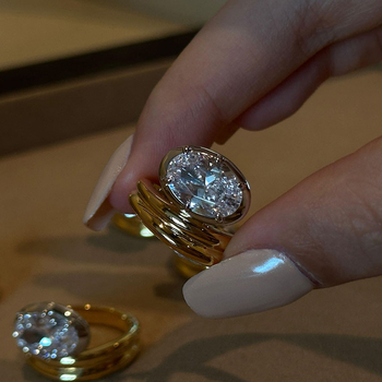 Inel – cupru ecologic şi pietre sintetice, formă geometrică, pietre montate, pentru femei – stil chinezesc nou