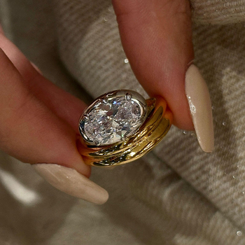 Inel – cupru ecologic şi pietre sintetice, formă geometrică, pietre montate, pentru femei – stil chinezesc nou