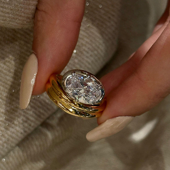 Inel – cupru ecologic şi pietre sintetice, formă geometrică, pietre montate, pentru femei – stil chinezesc nou