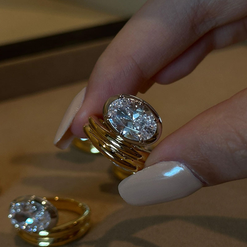 Inel – cupru ecologic şi pietre sintetice, formă geometrică, pietre montate, pentru femei – stil chinezesc nou