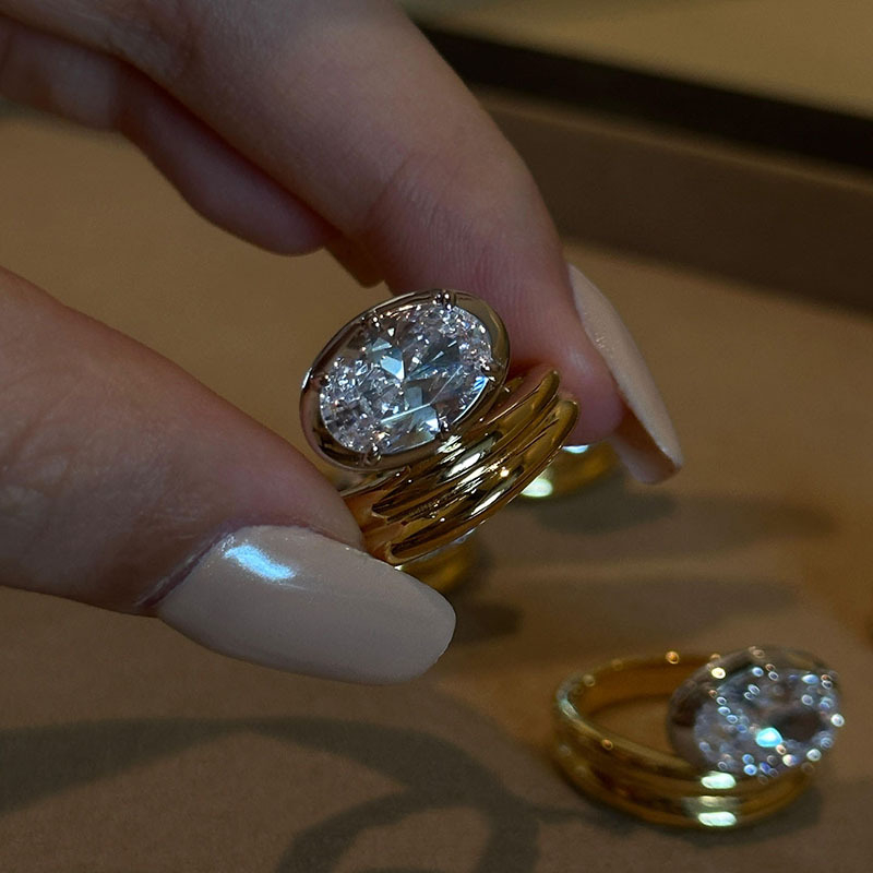 Inel – cupru ecologic şi pietre sintetice, formă geometrică, pietre montate, pentru femei – stil chinezesc nou