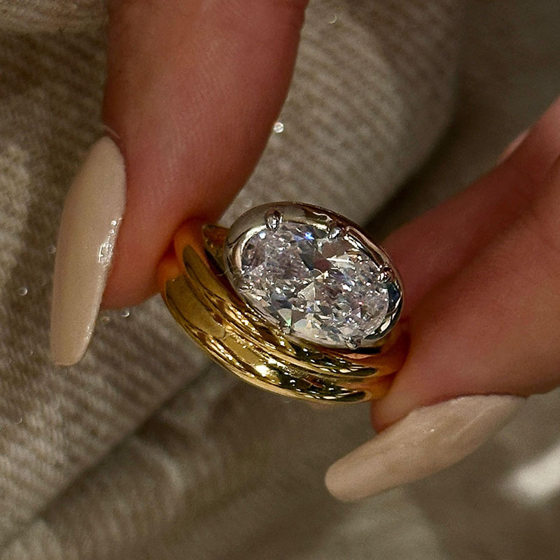 Inel – cupru ecologic şi pietre sintetice, formă geometrică, pietre montate, pentru femei – stil chinezesc nou