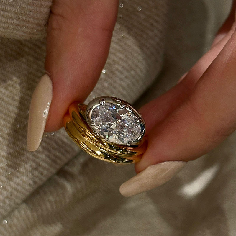 Inel – cupru ecologic şi pietre sintetice, formă geometrică, pietre montate, pentru femei – stil chinezesc nou