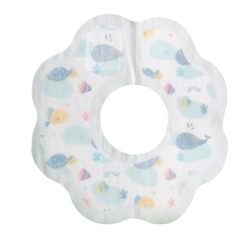 Egyszer használatos kerek baba etető kötény, vízálló nem szőtt anyagból, állat-karikatás minta, alkalmas csecsemőknek és kisgyermekeknek