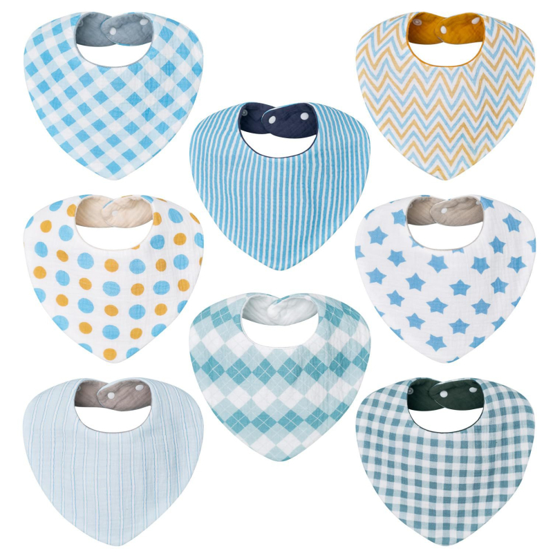 Xiaokaka Bavetă pentru bebeluși cu buzunar – din tifon de bumbac, design triunghiular, anti-murdărire, pentru copii 1–3 ani