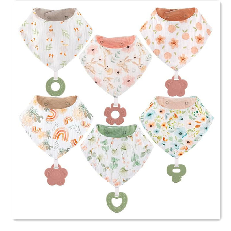 Xiaokaka Bavetă pentru bebeluși cu buzunar – din tifon de bumbac, design triunghiular, anti-murdărire, pentru copii 1–3 ani