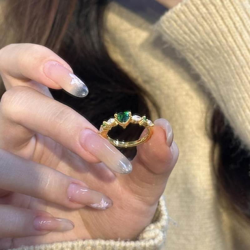 Inel din cupru cu zirconiu, formă inimă și geometrică, placare electroplatină, stil ușor de lux pentru femei