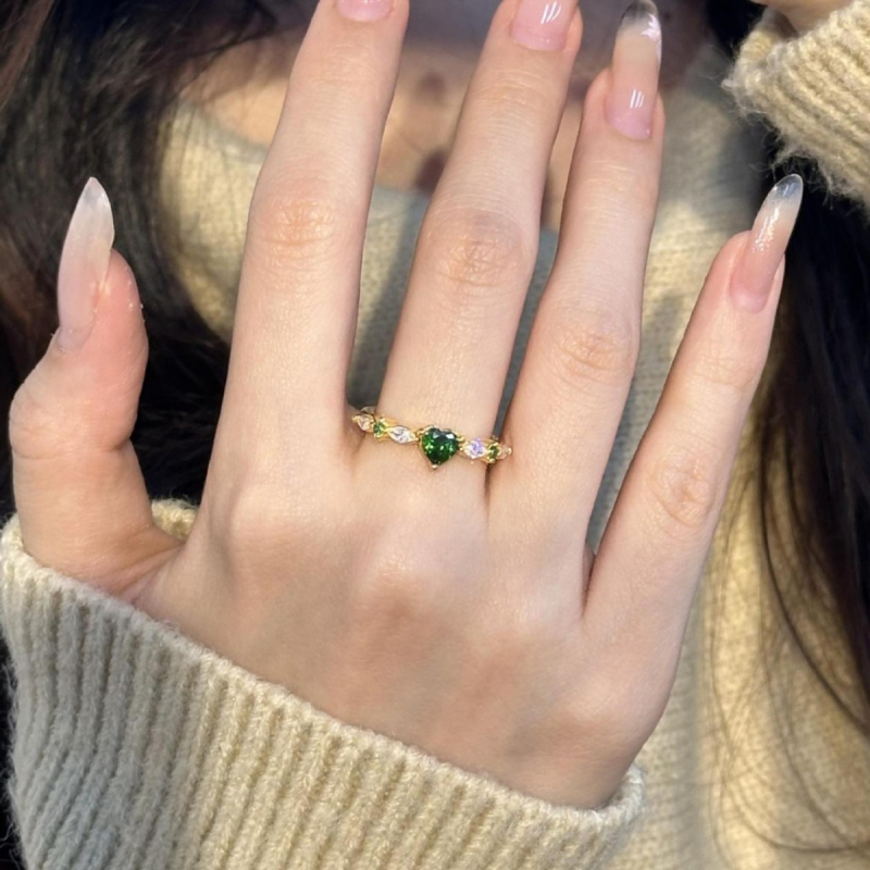 Inel din cupru cu zirconiu, formă inimă și geometrică, placare electroplatină, stil ușor de lux pentru femei