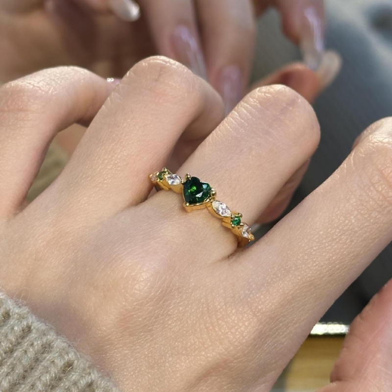 Inel din cupru cu zirconiu, formă inimă și geometrică, placare electroplatină, stil ușor de lux pentru femei